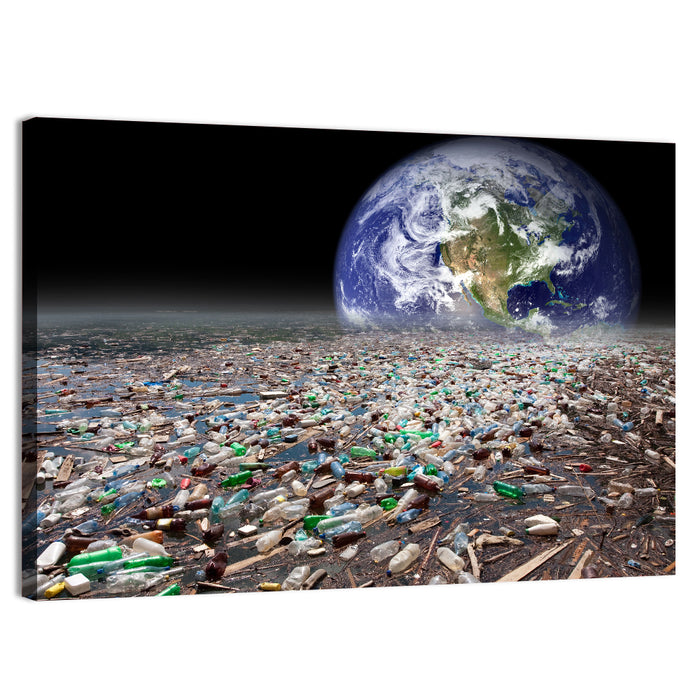 Earth Sinking Into Plastic Ocean Wall Art as a canvas print