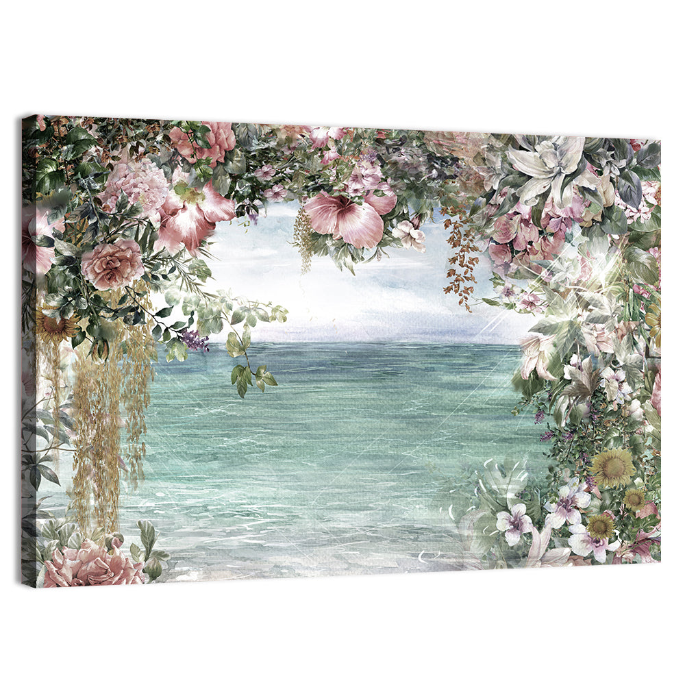 Coastal Floral Watercolor Seascape Wall Art, canvas print, landscape