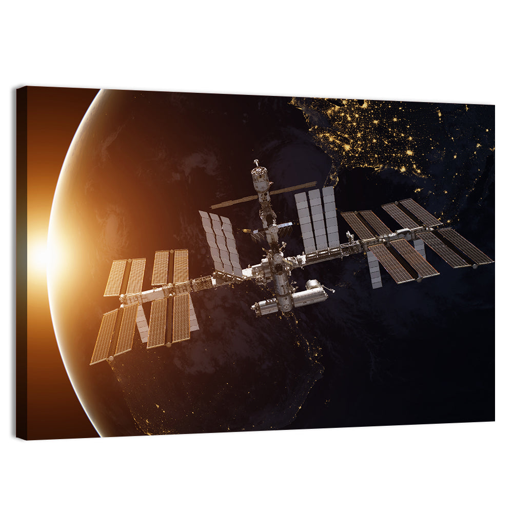 International Space Station at Sunrise Wall Art, canvas print, landscape