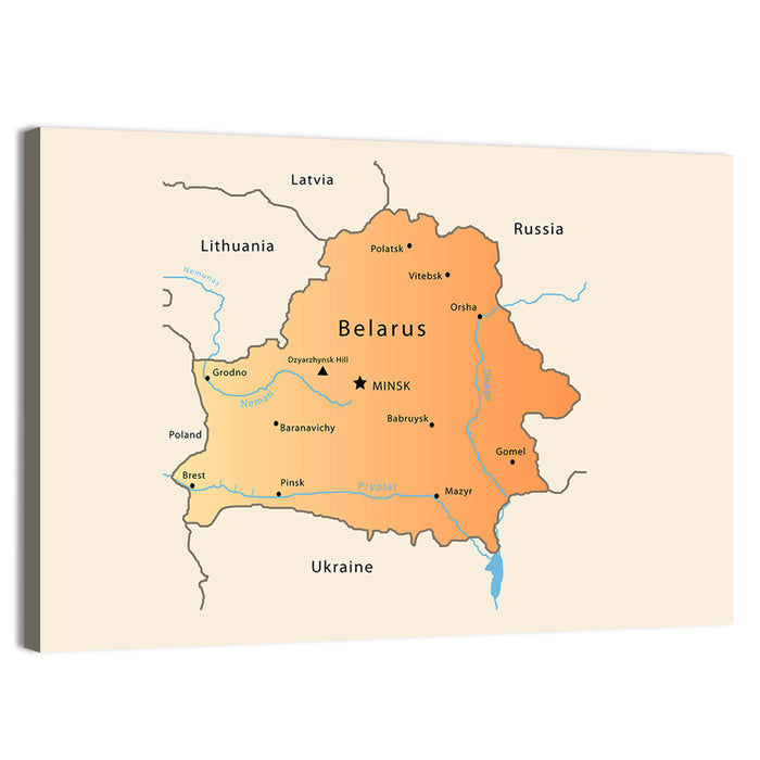Belarus Cartographic Map Wall Art as a canvas print