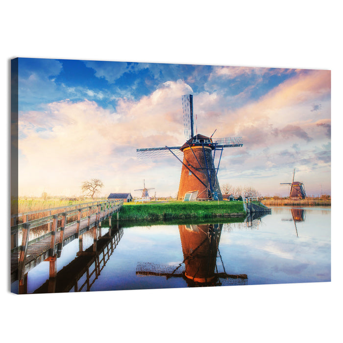 Kinderdijk Windmills at Golden Hour Wall Art as a canvas print