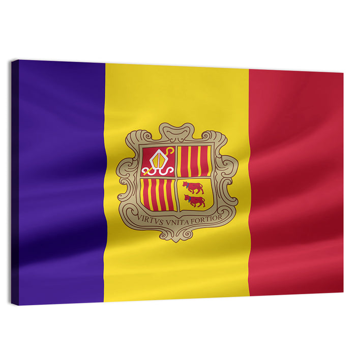 Andorra Flag with Coat of Arms Wall Art as a canvas print