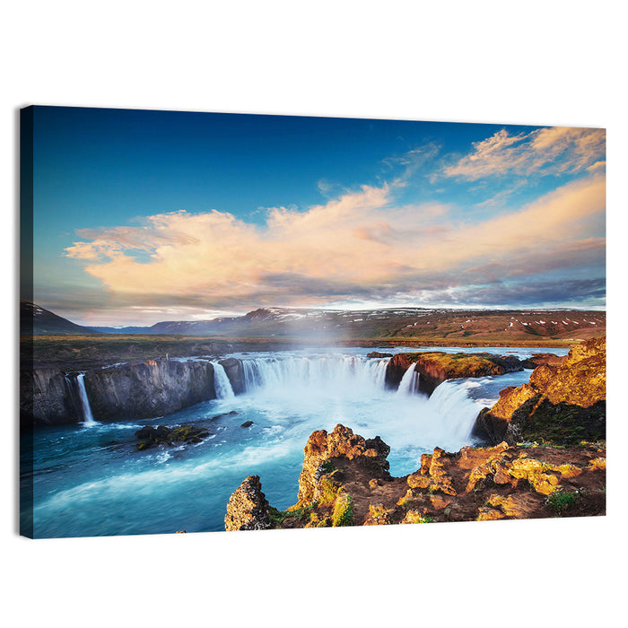Godafoss Waterfall at Golden Hour Wall Art as a canvas print