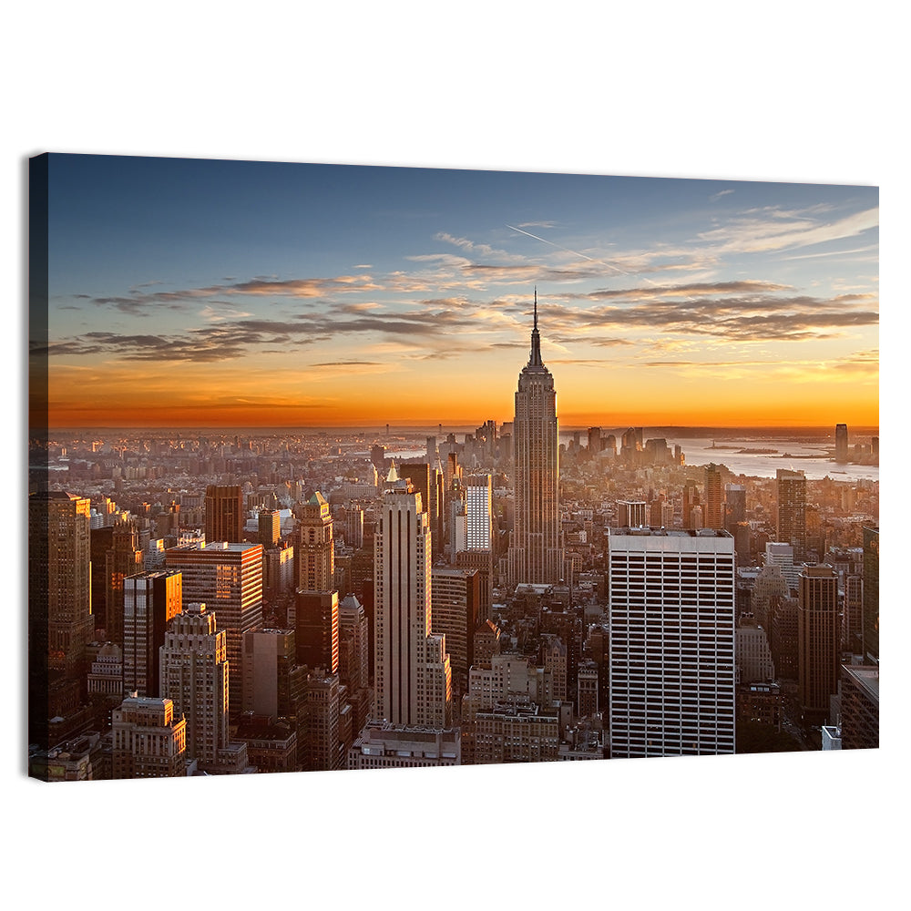 Manhattan Sunset with Empire State Wall Art, canvas print, landscape
