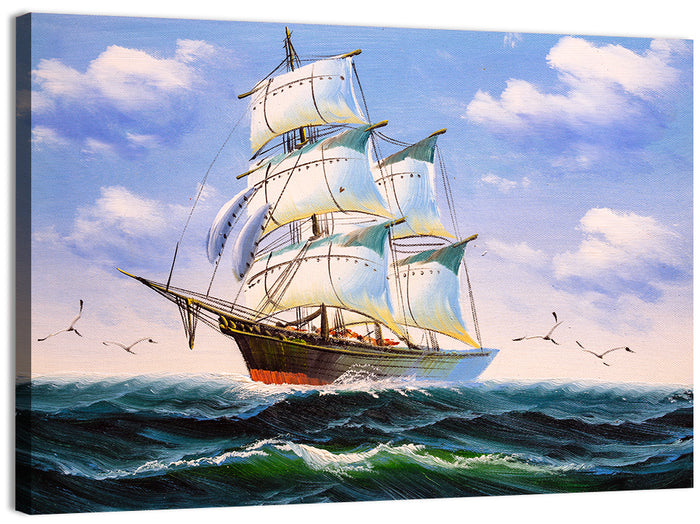 Sailing Ship with White Sails Wall Art as a canvas print