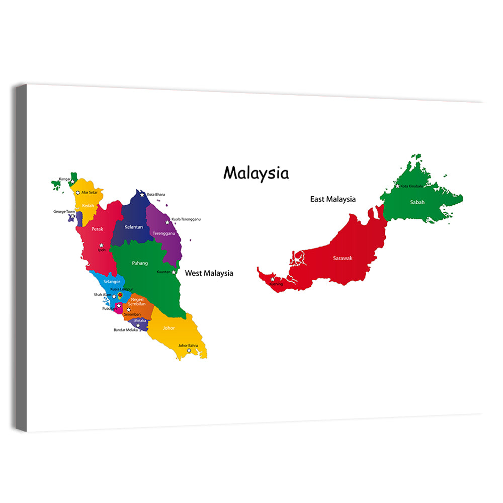 Two-part Malaysia Map Wall Art, canvas print, landscape