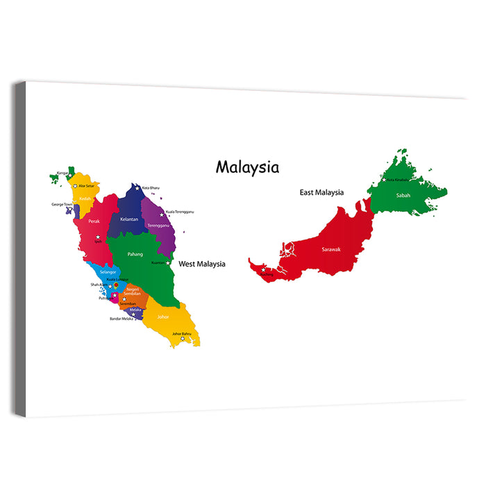 Two-part Malaysia Map Wall Art as a canvas print
