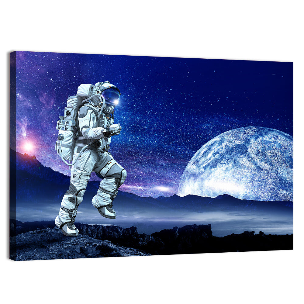 Running Astronaut Wall Art, canvas print, landscape