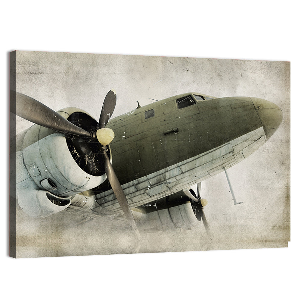 Low Angle Vintage Propeller Airplane Wall Art, canvas print, landscape