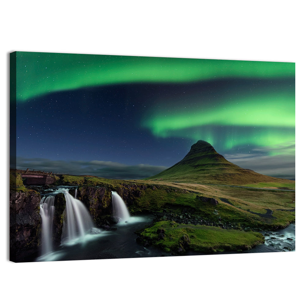 Northern Light Over Kirkjufellsfoss Waterfall Wall Art