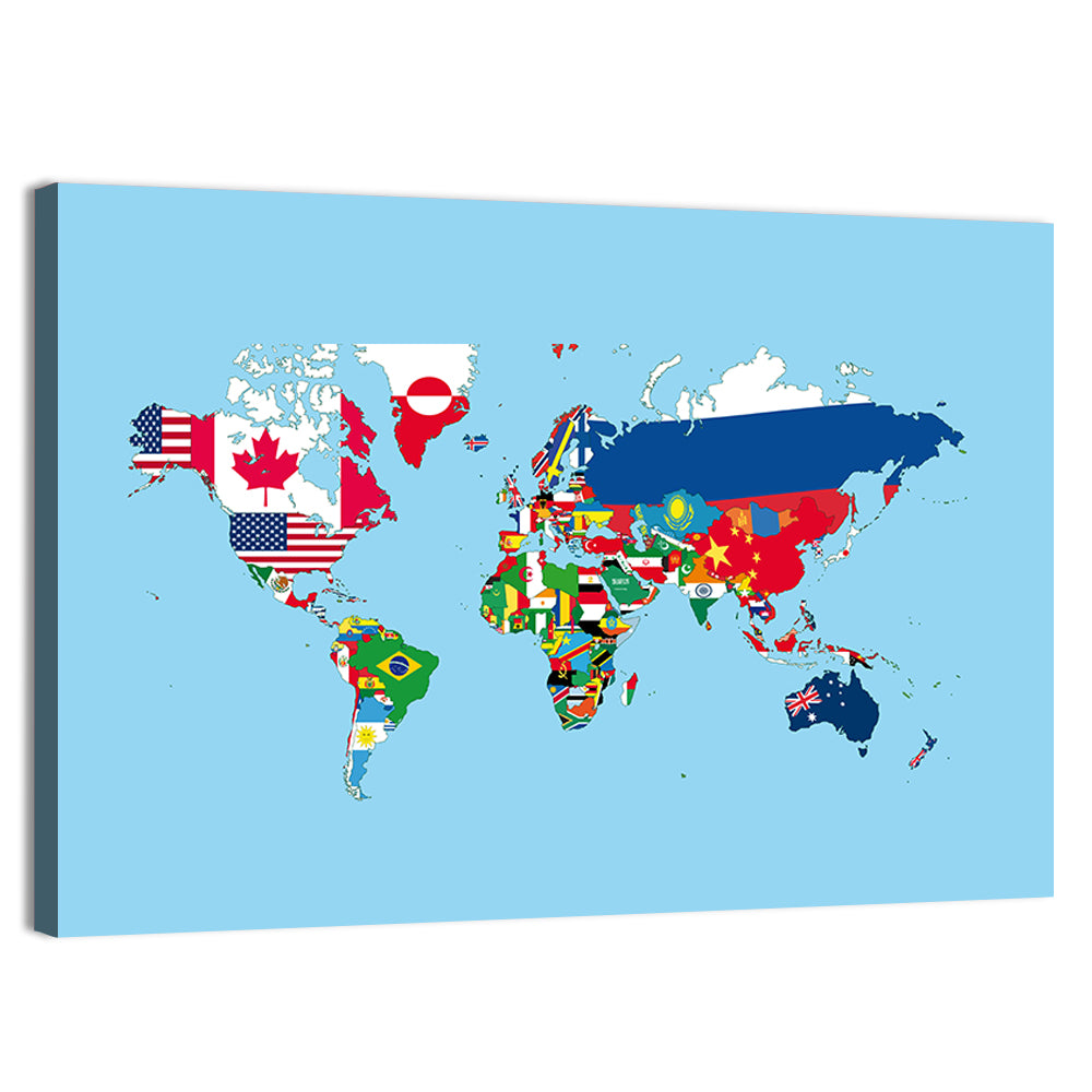 World Map with Flag Motifs Wall Art, canvas print, landscape