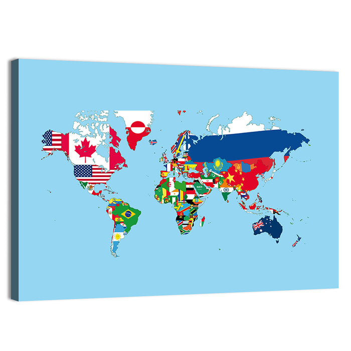 World Map with Flag Motifs Wall Art as a canvas print
