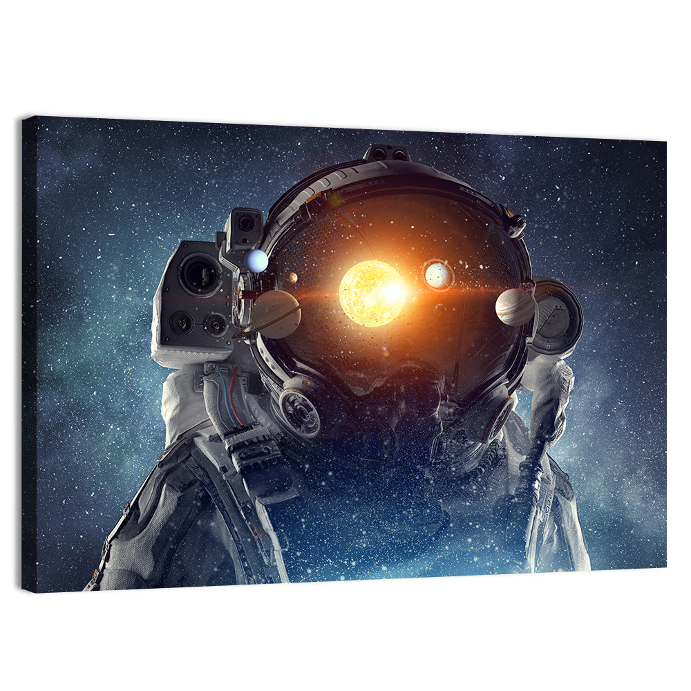 Astronaut Helmet with Solar System Wall Art, canvas print, landscape