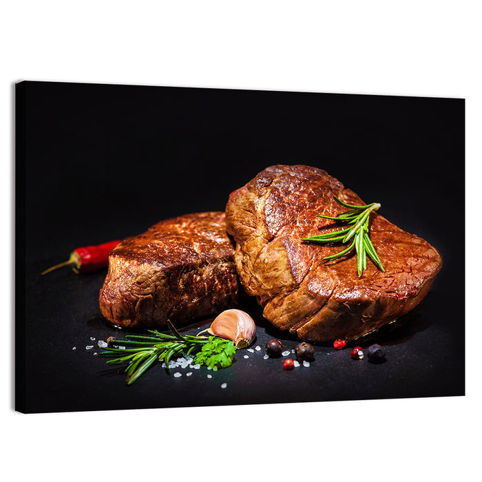 Grilled Beef Fillet Steaks with Rosemary Wall Art as a canvas print
