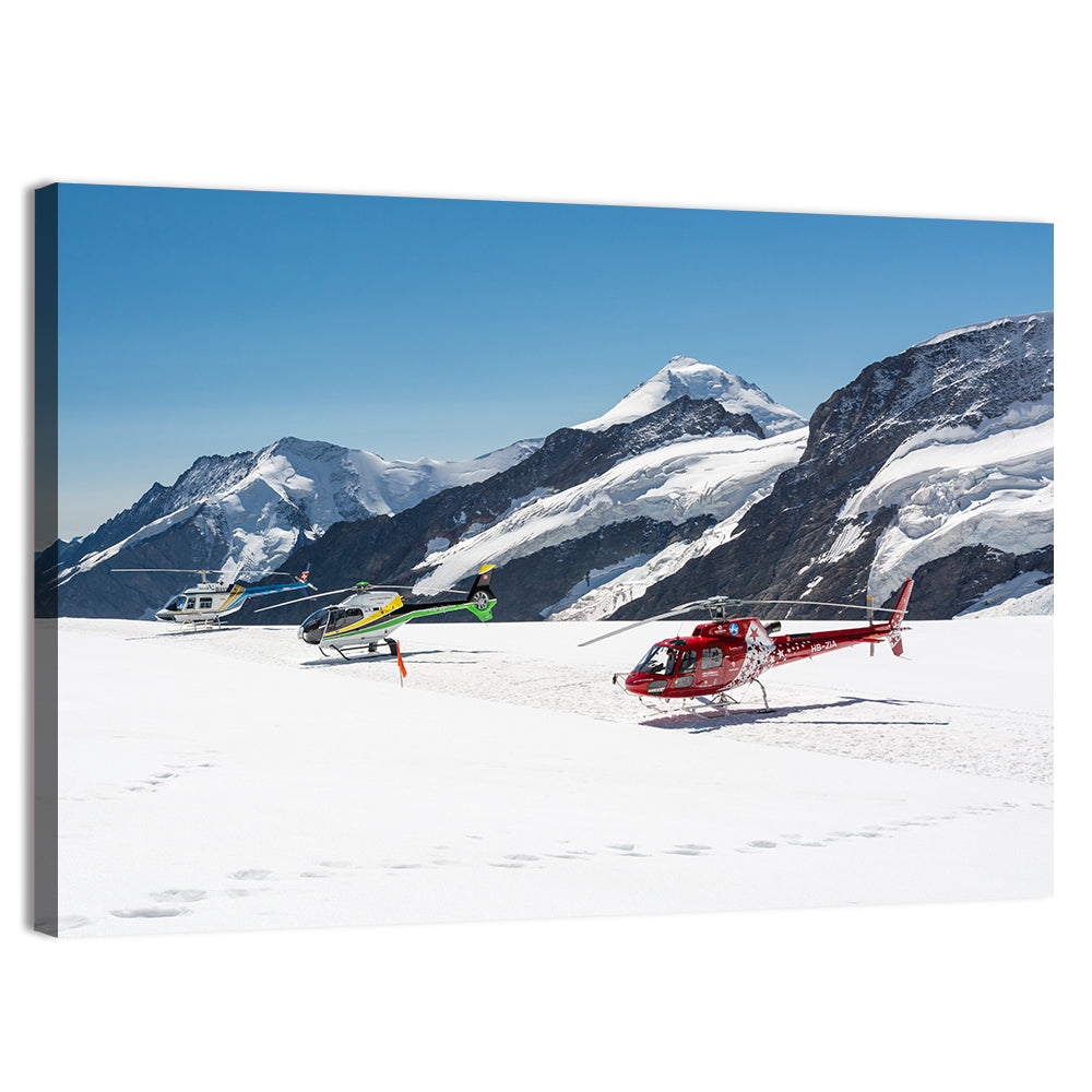 Sightseeing Helicopters on Aletsch Glacier Wall Art, canvas print, landscape