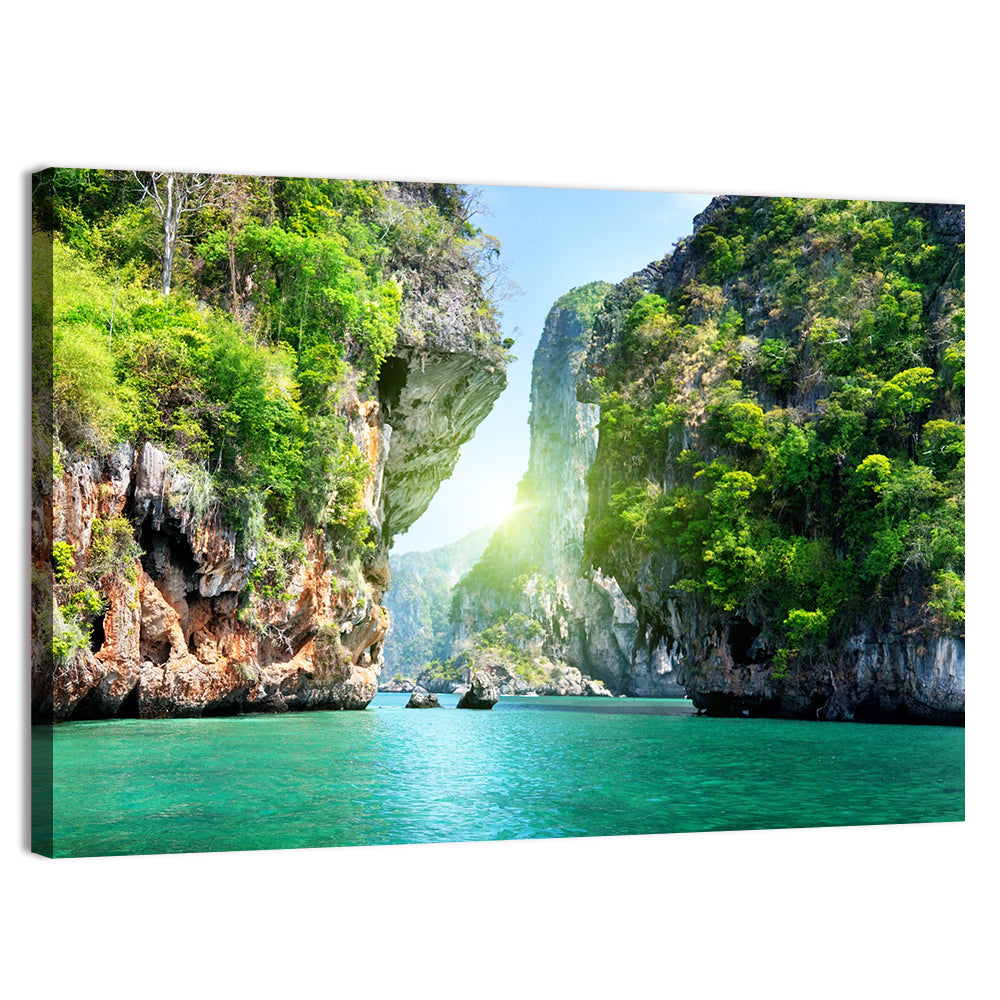 Krabi Cliffs and Teal Sea Wall Art, canvas print, landscape