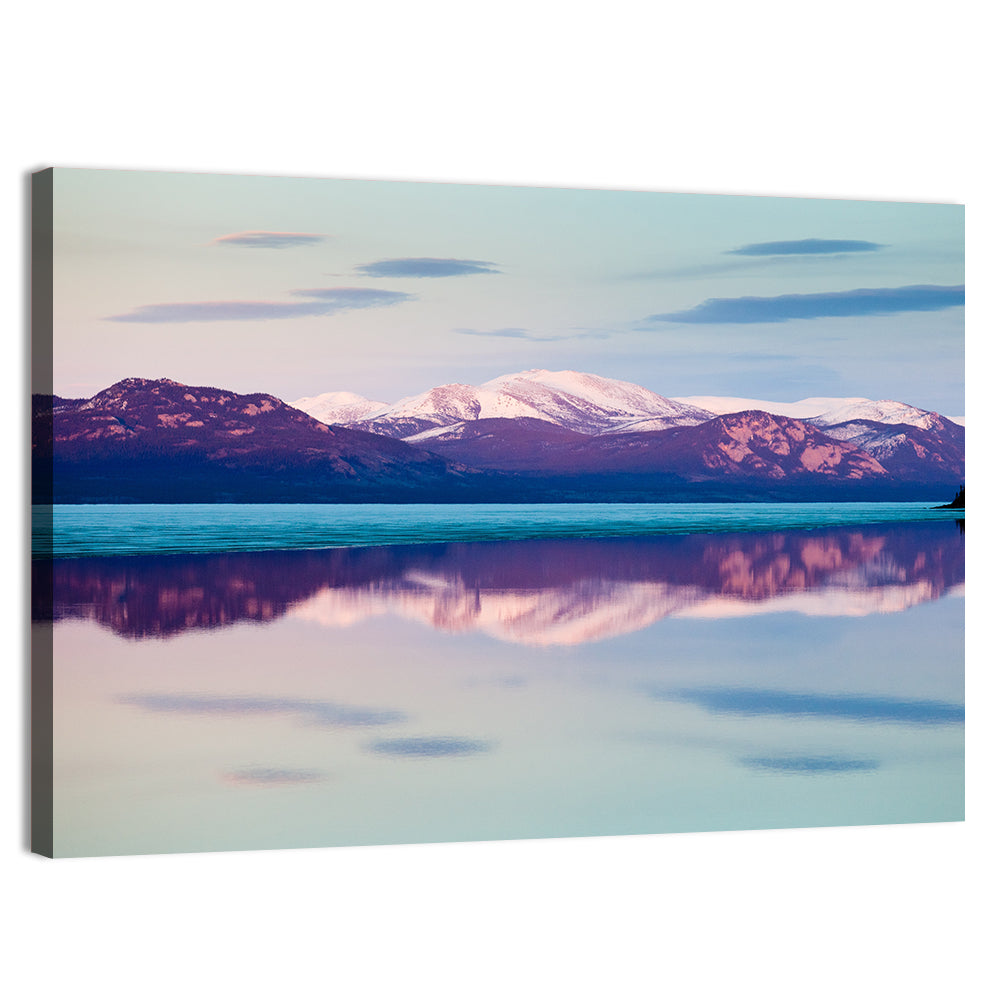 Lake Laberge Dusk Reflection Wall Art, canvas print, landscape