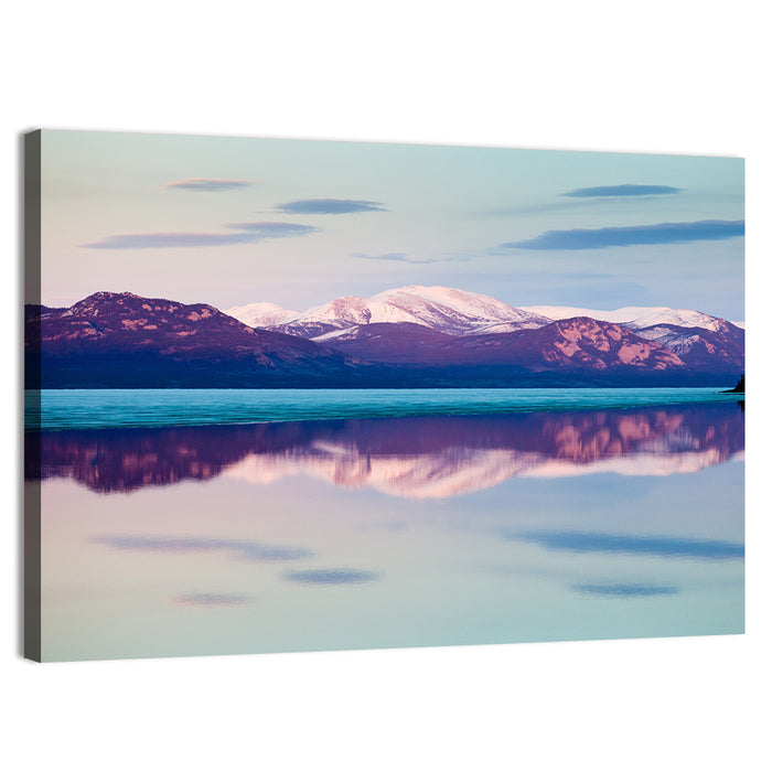 Lake Laberge Dusk Reflection Wall Art as a canvas print