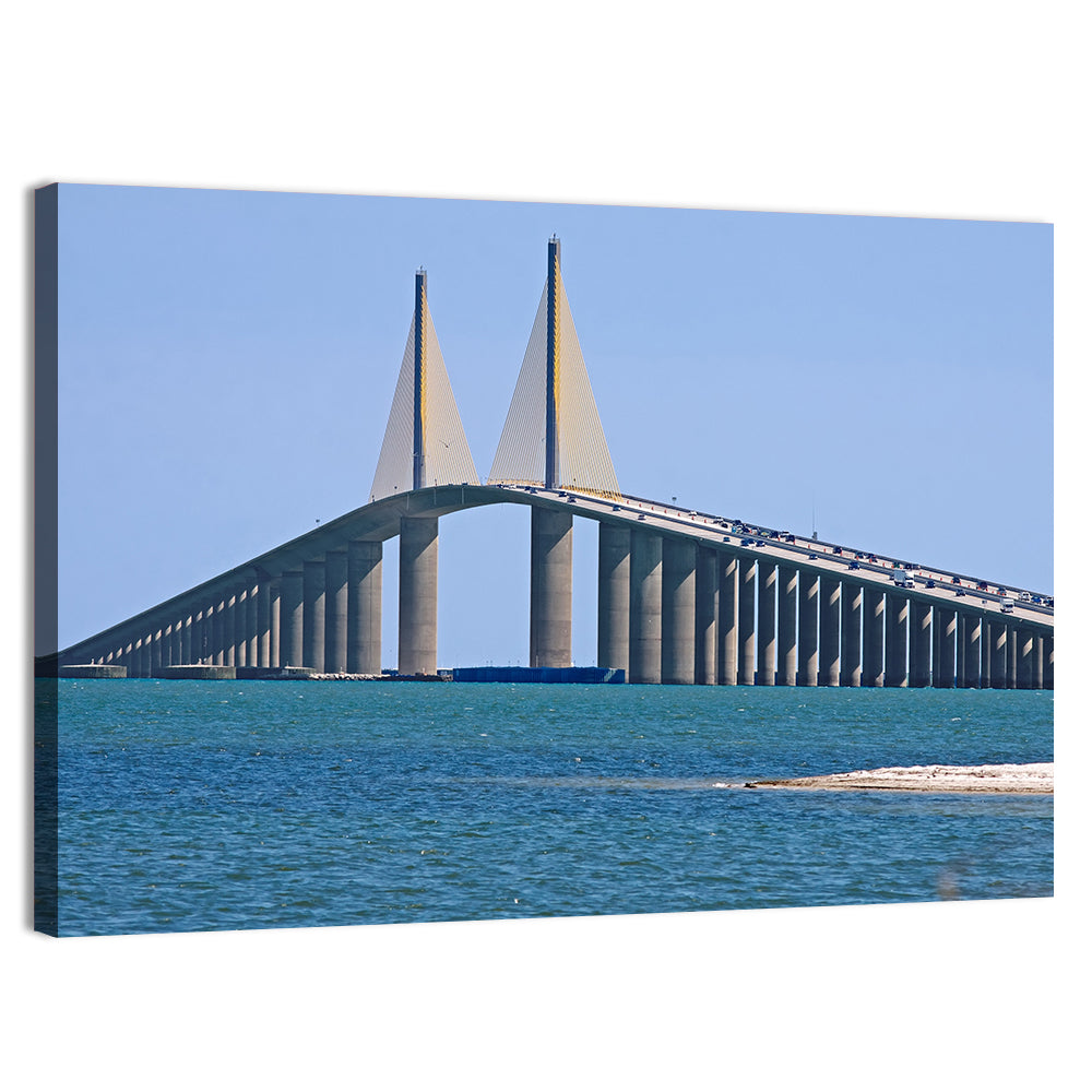 Sunshine Skyway Bridge, Cable-stayed View Wall Art, canvas print, landscape