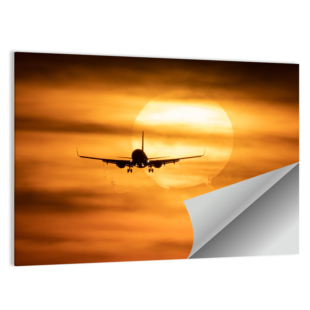 Sunset With Airplane Wall Art