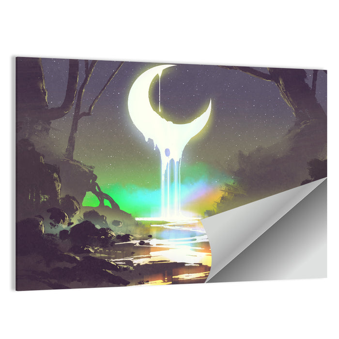 Dripping Moon Over Misty Forest Wall Art as a poster print