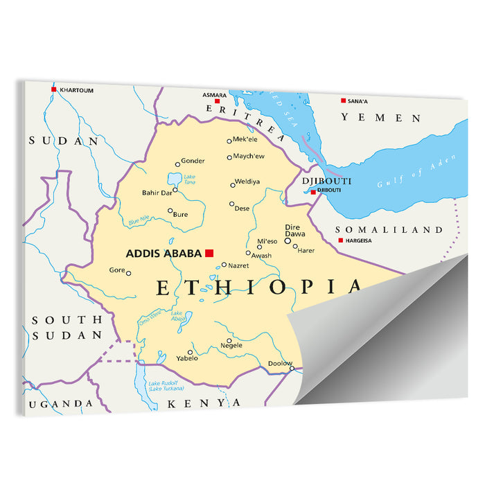 Ethiopia Political Map Wall Art as a poster print