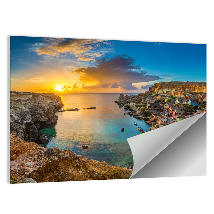Popeye Village Sunset, Anchor Bay Malta Wall Art as a poster print