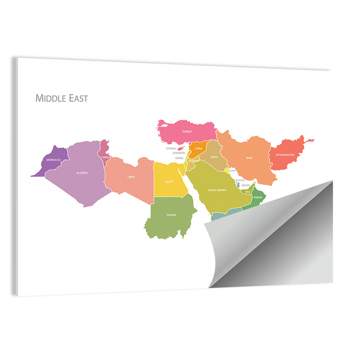 Colorful Middle East Map Wall Art as a poster print