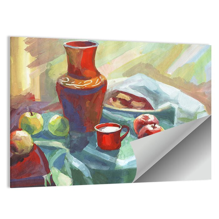 Vase, Apples and Red Cup Still Life Wall Art as a poster print