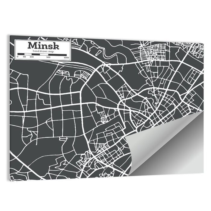 Minsk Hand Drawn Map Wall Art as a poster print