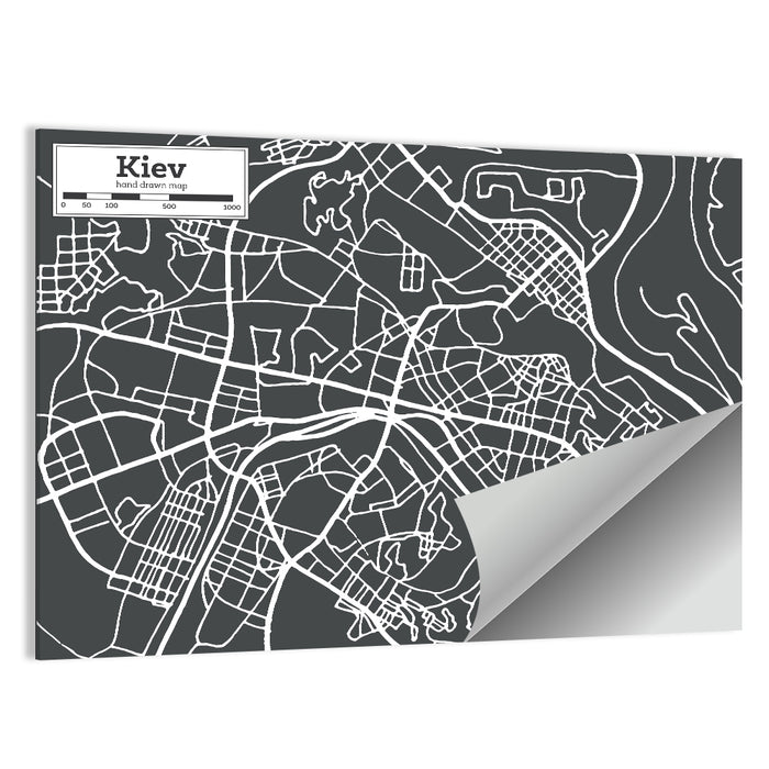 Kiev Street Grid Map Wall Art as a poster print