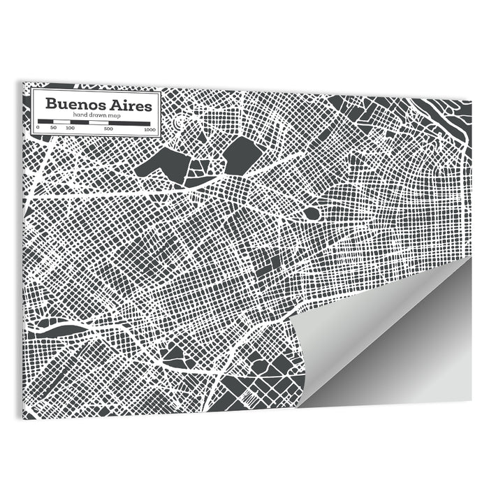 Buenos Aires Street Grid Map Wall Art as a poster print