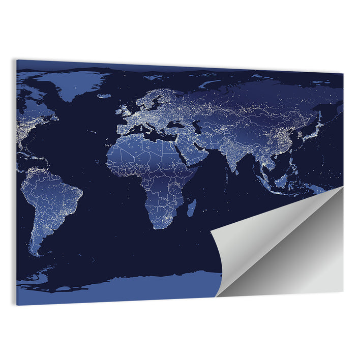 Global Night Lights Map Wall Art as a poster print