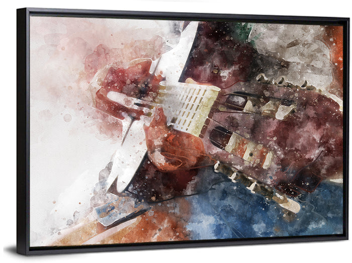 Acoustic Guitar Close Up Watercolor Wall Art as a framed canvas