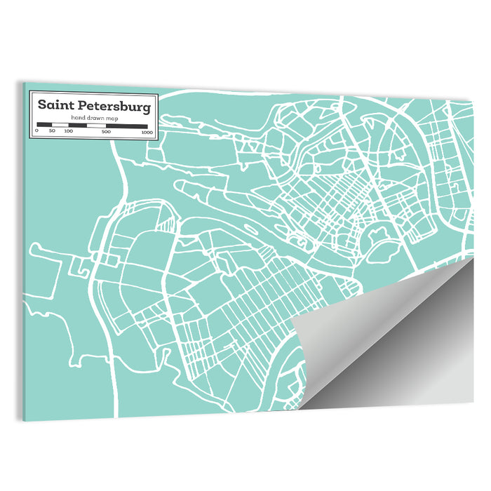Saint Petersburg Teal City Map Wall Art as a poster print