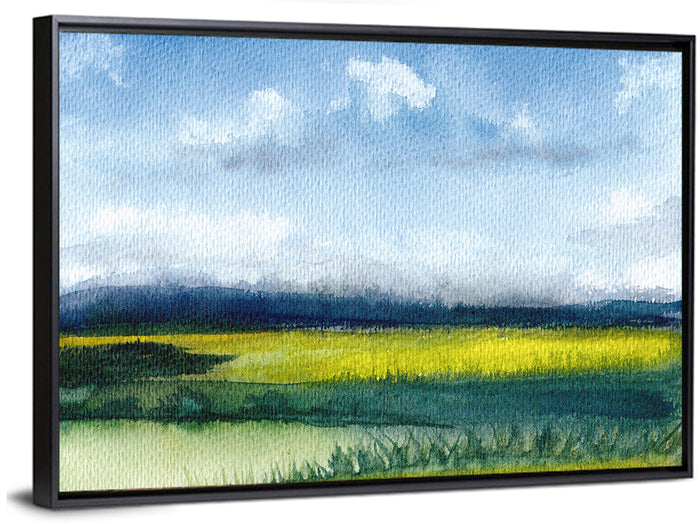 Summer Meadow Watercolor Wall Art as a framed canvas