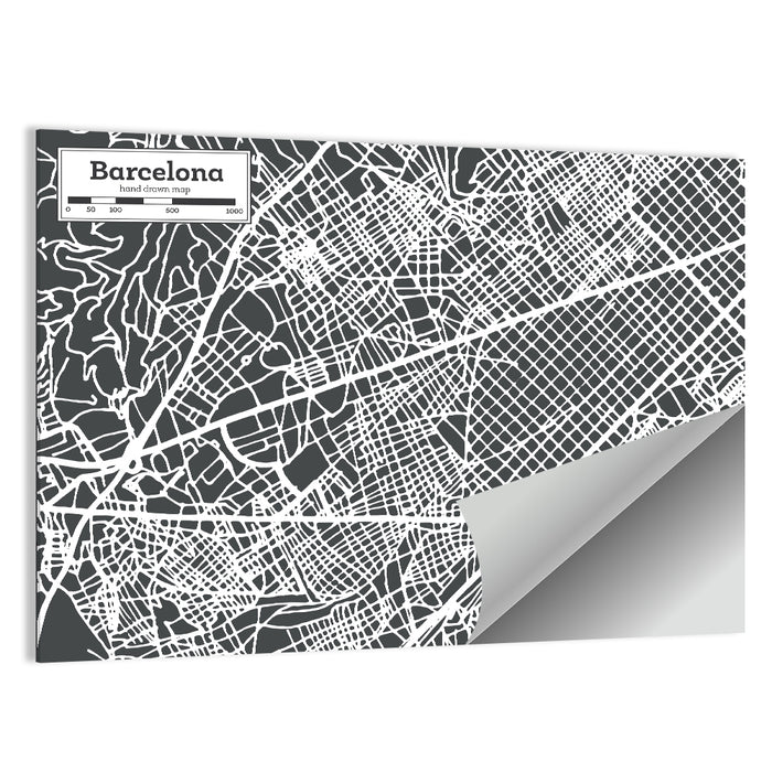 Barcelona Street Grid Map Wall Art as a poster print