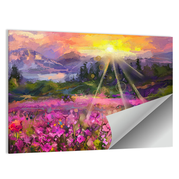 Cosmos Meadow Sunset Wall Art as a poster print