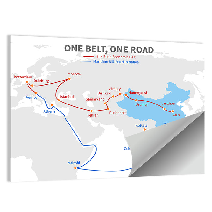 Modern Silk Road Map Wall Art as a poster print