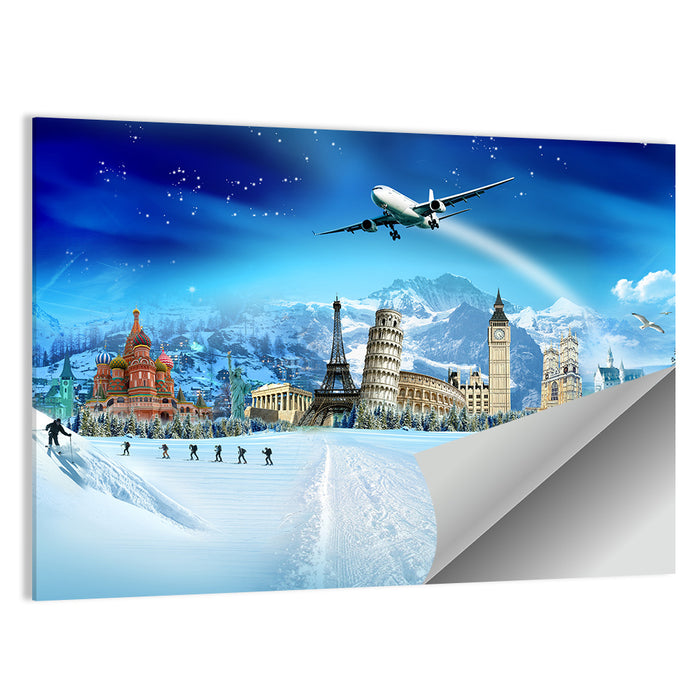 Global Winter Travel Montage Wall Art as a poster print