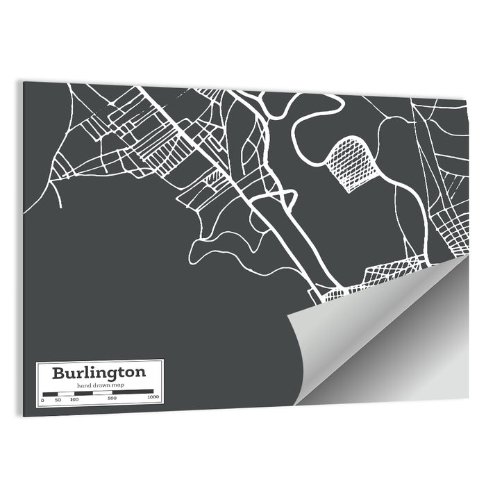Burlington Vermont Street Grid Map Wall Art as a poster print