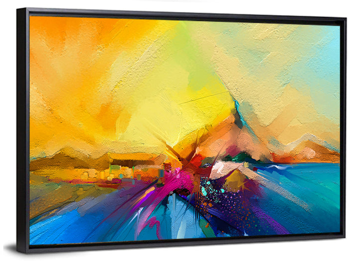 Diagonal Seascape Sunset Wall Art as a framed canvas