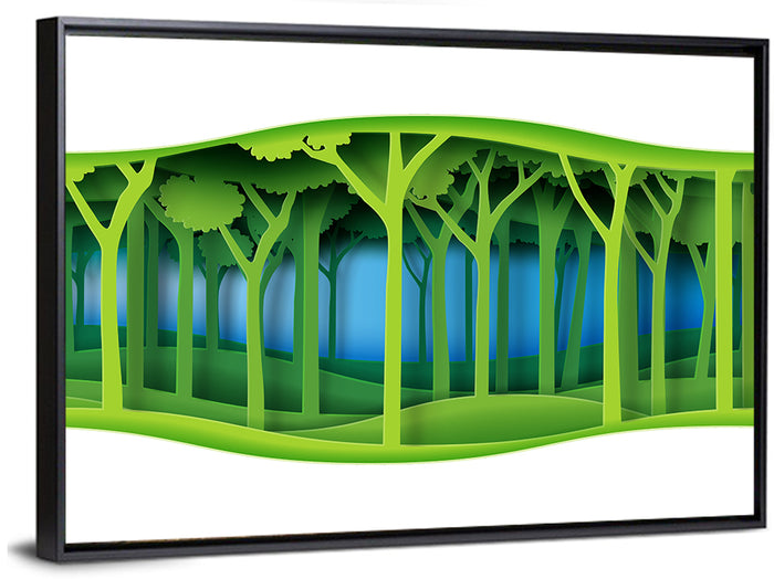 Layered Paper Forest Panorama Wall Art as a framed canvas