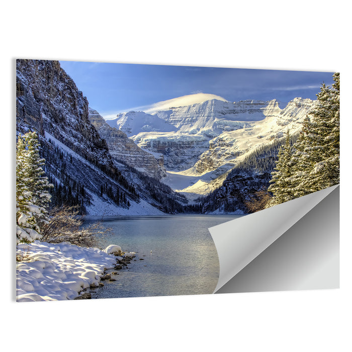 Lake Louise Snowy Shoreline Wall Art as a poster print
