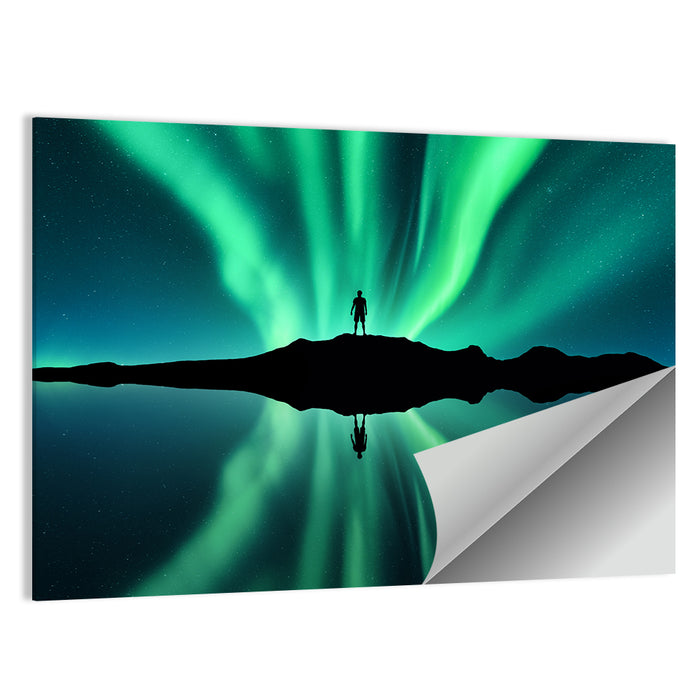 Northern Lights Over Mountain Lake, Norway Wall Art as a poster print