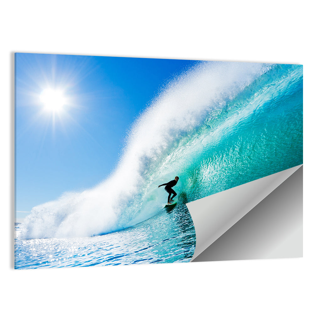 Surfer On Blue Ocean Wave Wall Art