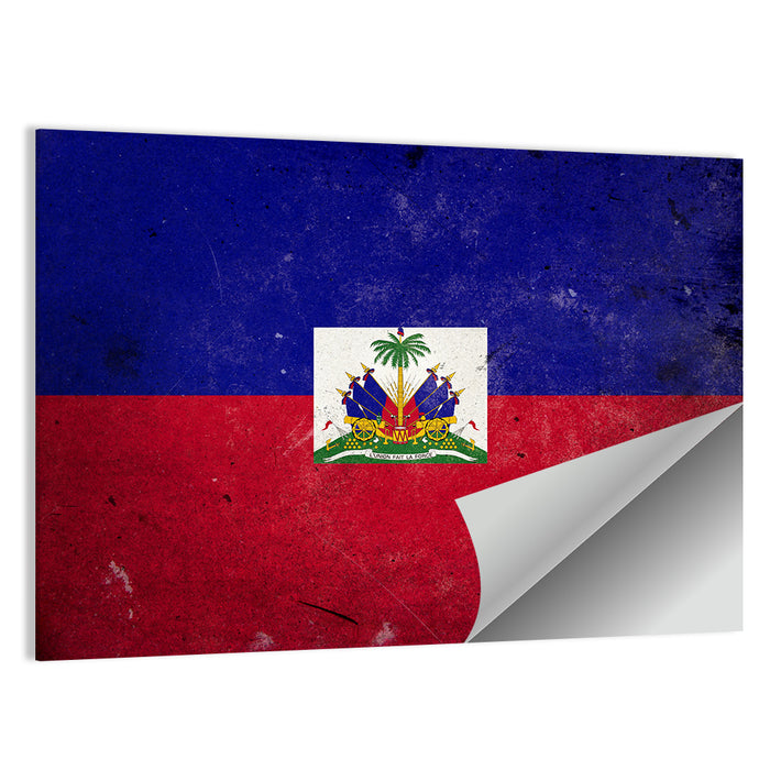 Haitian Flag with Distressed Emblem Wall Art as a poster print