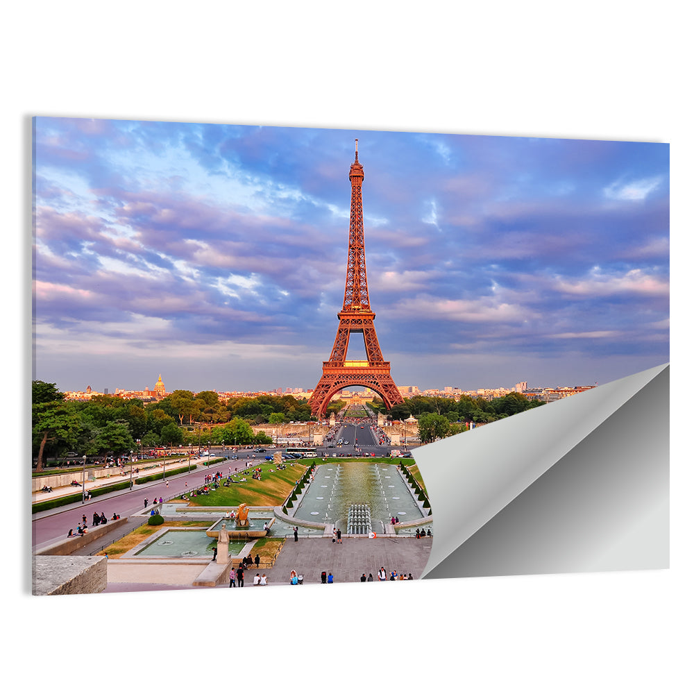 Eiffel Tower At Cloudy Sunset Wall Art