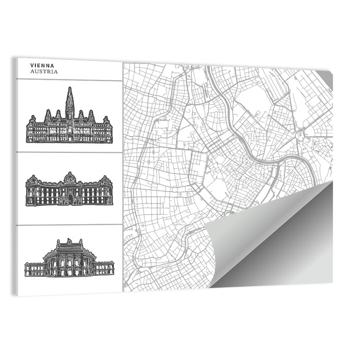 Vienna Map with Landmark Silhouettes Wall Art as a poster print