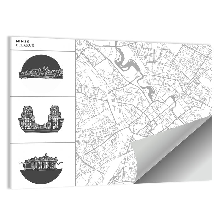Minsk Map with Architectural Vignettes Wall Art as a poster print